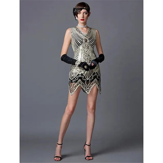 1920s Women's Sequin Sleeveless Triangle Hem Dress