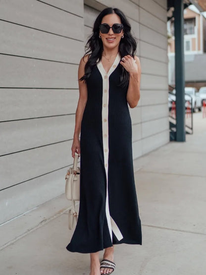 Elegant V-neck Knitted Maxi Dress for Women