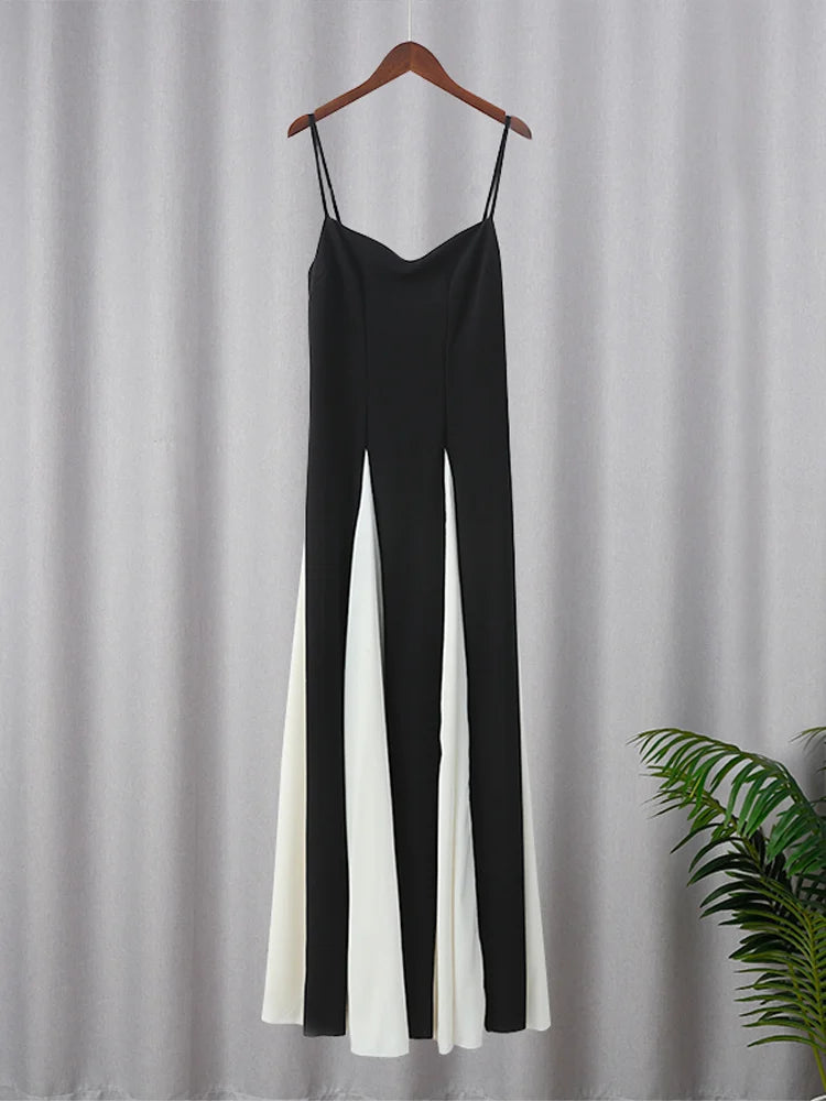 Elegant Black White Contrasting Women's Sling Dress