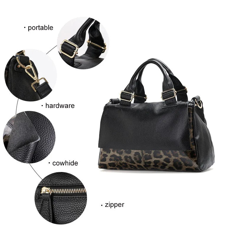 Aidrani Classic Leopard Pattern Genuine Leather Bag