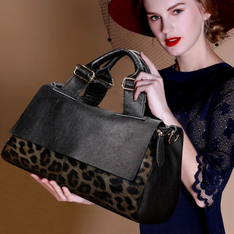 Aidrani Classic Leopard Pattern Genuine Leather Bag