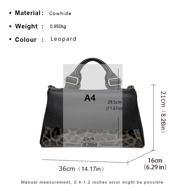 Aidrani Classic Leopard Pattern Genuine Leather Bag