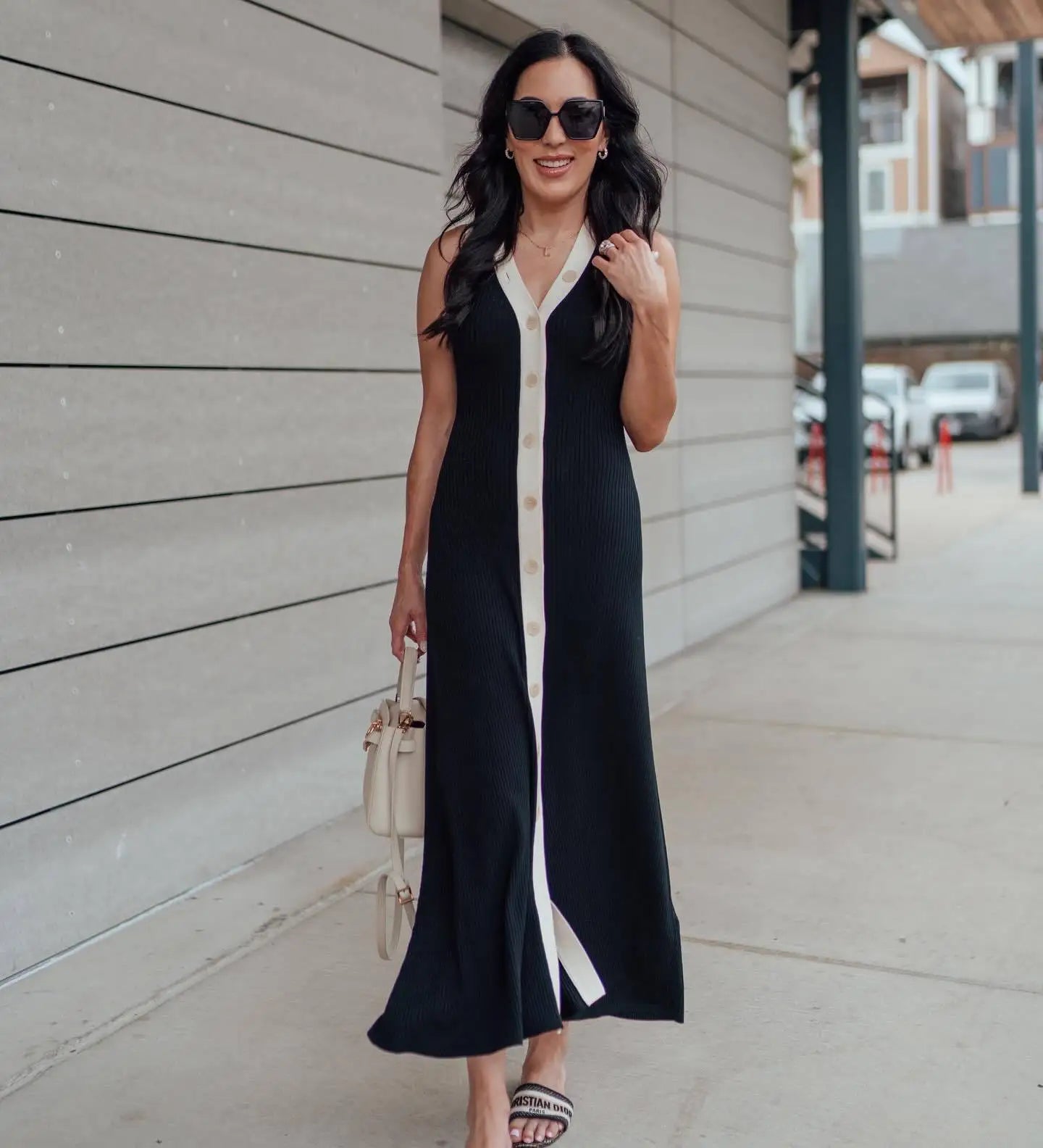 Elegant V-neck Knitted Maxi Dress for Women